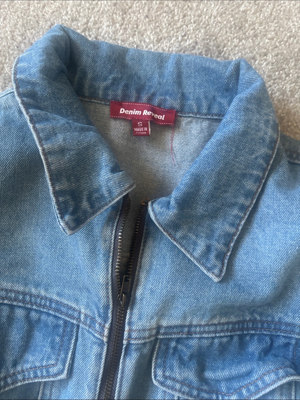 Double D Ranch Light Blue Cropped Denim Jacket with Zip - Picture 4 of 4